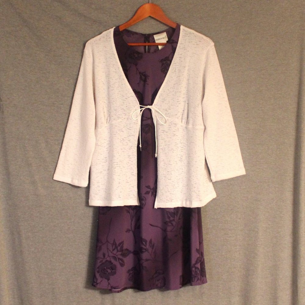 Fashion Bug Purple Rose Dress with Sweater Size 12